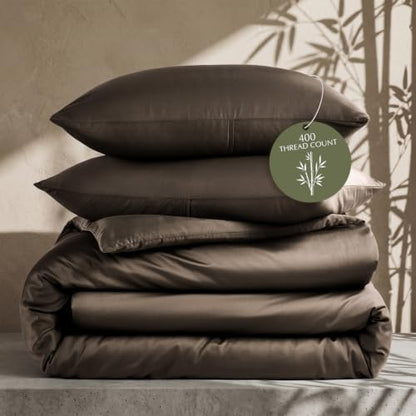 EverGrace 100% Rayon from Bamboo Duvet Cover Set, King Size, Dark Brown