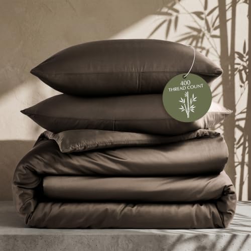 EverGrace 100% Rayon from Bamboo Duvet Cover Set, Queen Size, Dark Brown