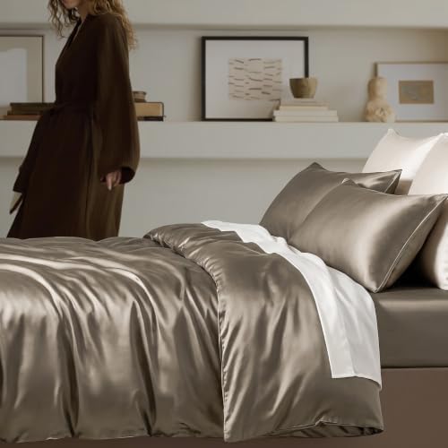 EverGrace 100% Rayon from Bamboo Duvet Cover Set, King Size, Mocha Brown