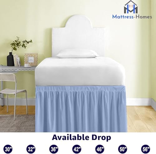Mattress-Homes Ruffled Dorm Bed Skirt, Twin XL, 56-Inch Drop, Tailored with Split Corners, Light Blue Dust Ruffle for Lofted College Beds, Twin Extra Long Dorm Bedding Essential