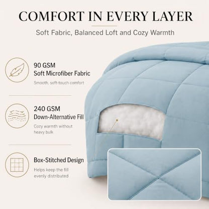 CozyLux Full Size Comforter Sets Light Blue - 7 Pieces Bed in a Bag
