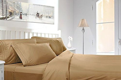 Clara Clark Queen Sheets, 6 Piece Set - Hotel Luxury Sheets for Queen Size Bed, Super Soft Bedding Set, Camel Gold