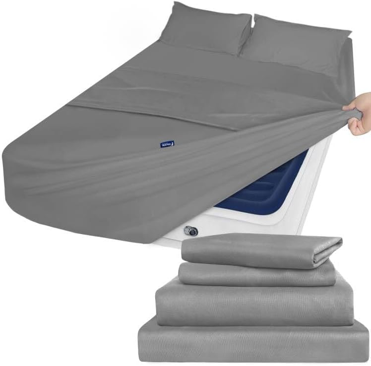Deep Pocket Twin Sheets Set for Kids Air Mattress, 4 Piece Bed Set Grey