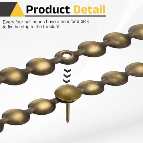 uxcell Upholstery Nailhead Trim, 4 Meters Glossy Upholstery Tacks Strips, Decorative Nail Trims with Nails for Sofa Headboard, Chair DIY Furniture Accessory (11mm Bronze)