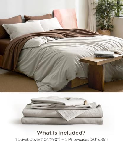 JELLYMONI 100% Washed Cotton Natural Gray Duvet Cover King, Linen-Like