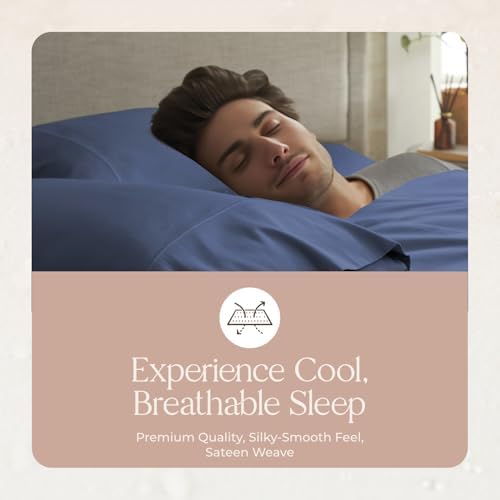 100% Organic Cotton Pillow Cases Queen Size Set of 2-100% Cotton Pillowcases GOTS Certified 300 Thread Count - Naturally Cooling Comfortable Breathable & Soft Pillow Cases (Navy, Queen)