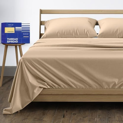 THREAD SPREAD Egyptian Cotton Sheets Queen Size - 1000 Series High Thread Count Cotton Queen Sheet Set (4 PC, Taupe), 16" Snug Fit Deep Pocket, Cooling, Sateen Weave, Ultra-Soft Hotel Luxury Sheets