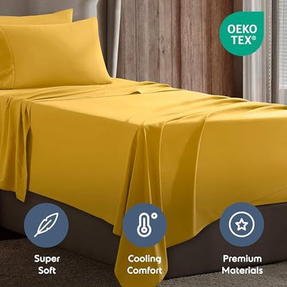Nestl Twin XL Sheet Set - Bed Sheets - Yellow - 3-Piece Deep Pocket