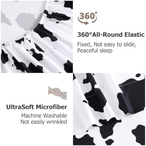 CozySmile Floral Printed Sheet Set King Size 4 Piece,Soft & Breathable Deep Pocket 16" Cooling Wrinkle Free Comforter Bed Set Botanical Pattern Sheets (King, Black and White Milk Pattern)