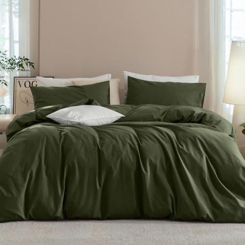 JIYUAN Oversized King Washed Cotton Duvet Cover Set, Relaxed Linen Feel
