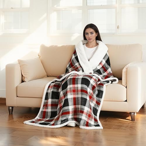 Electric Heated Blanket Full Size 72"x84", 10H Auto-Off, Black&Red Plaid