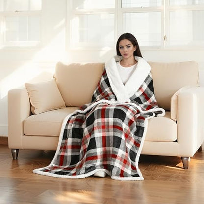 Electric Heated Blanket Full Size 72"x84", 10H Auto-Off, Black&Red Plaid