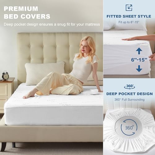 Twin XL Size Waterproof Mattress Protector Bamboo Viscose for Dorm Room