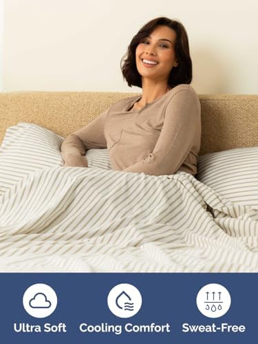 CGK Linens Extra Deep Twin Fitted Sheet - Fitted Sheet Only - Beige Stripes