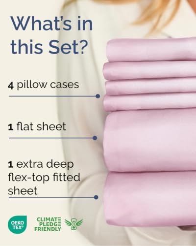 Extra Deep Flex Top Split Head King Sheet Set - 6pc Sheets - Light Pink