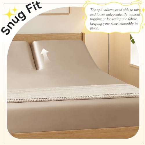 RUDONG M Split Top King Fitted Sheet Only for Adjustable Beds, Taupe