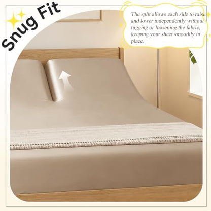 RUDONG M Split Top King Fitted Sheet Only for Adjustable Beds, Taupe