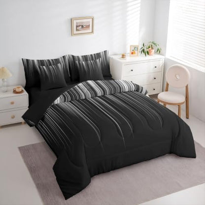 Feelyou Neon Grey Black Comforter Set with Sheets 7 Piece Full Size