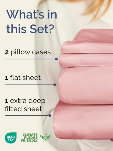 Extra Deep Pocket King Size Sheet Set - Breathable & Cooling - Baby Pink