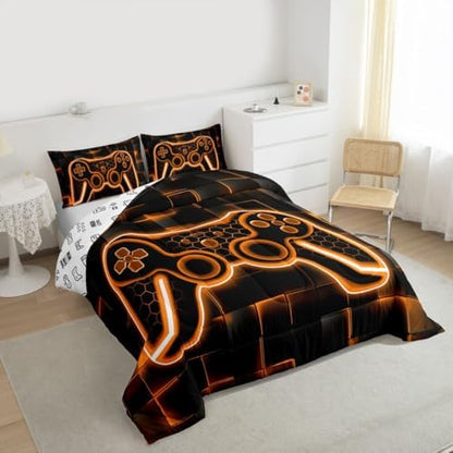 Feelyou Kids Gamer Comforter Set Twin Size Orange Black Bedding Set Boys