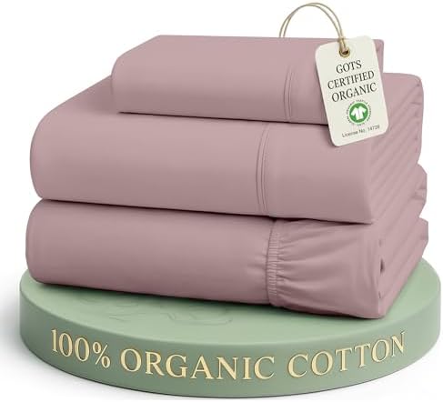 LANE LINEN Twin Sheet Set 100% Organic Cotton 3pc Percale Cooling - Lilac
