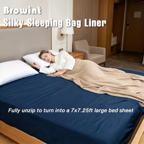 Browint Premium Silky Sleeping Bag Liner with Two-Way Zippers, 87"x41" Extra Wide Adult Sleep Sack for Hotel, Breathable Lightweight Travel Sheet, Multifunctional Bed Sheet for Camping, All Seasons