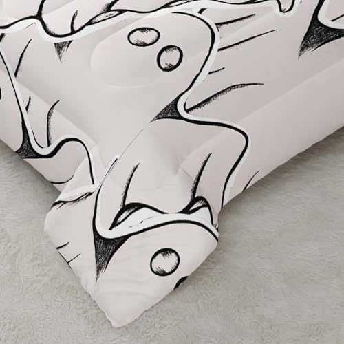 Nttopship Ghost Comforter Bedding Set with 2 Pillowcase King Size Black and White Comforter Set for Kids Boys Girls Bedroom Decor