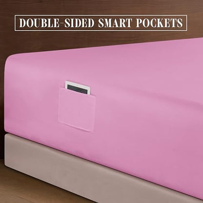 Elegant Comfort 4-Piece Bed Sheet Set - Luxury Bedding 1500 Premium Hotel Quality Microfiber, All Around Elastic 18-24 Inches Deep Fitted Sheet- Extra Deep Pocket Sheets, Twin/Twin XL, Light Pink