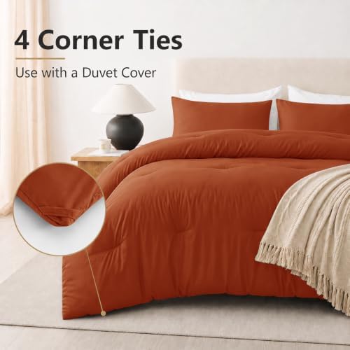CozyLux Oversized King Comforter Set, 3 Pieces Burnt Orange Quilted Bedding