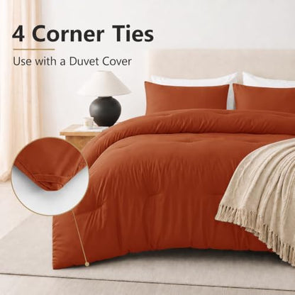 CozyLux Oversized King Comforter Set, 3 Pieces Burnt Orange Quilted Bedding