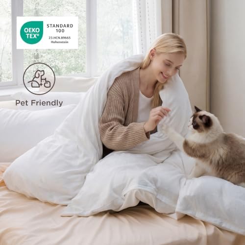 Bedsure Prewashed Duvet Cover King, Cotton-Like Soft Bedding Set, White