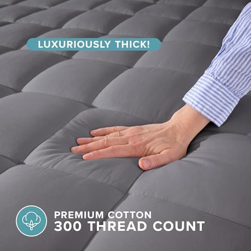 Bare Home Twin Extra Long Mattress Topper Cotton Top (Twin XL, Grey)