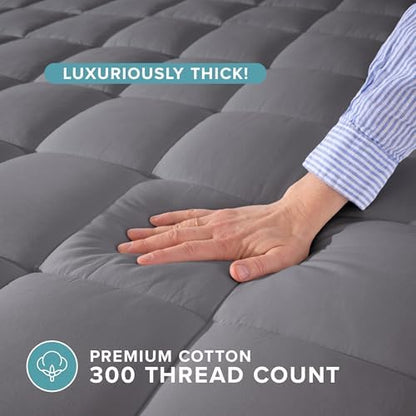 Bare Home Twin Extra Long Mattress Topper Cotton Top (Twin XL, Grey)