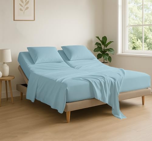 4 Piece Flex Head King Sheet Set 34" Top, 100% Egyptian Cotton, Light Blue