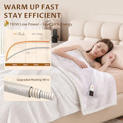 Reaks Heated Blanket King, 9 Heat Levels, 2-10H Auto-Off, 90"x100", White