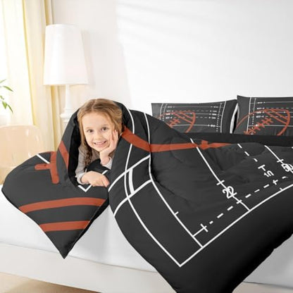 American Football Field Comforter Set Full Size,Boys Ball Sports Games Themed Polyester Bedding Comforters for Girls Teens Gift,Brown Rugby Gloves Sporting Equipment Quilt Set with 2 Pillowcases