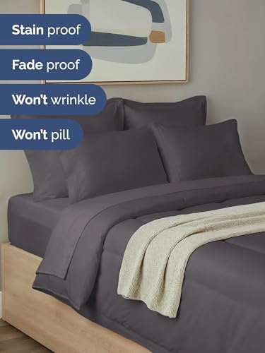 Full Comforter Set - 7 Piece Bed in a Bag Full Size Bed Set - Dark Grey