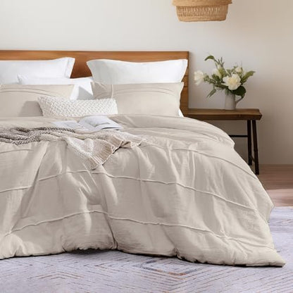 Beige Boho Twin XL Comforter Set, 2 Piece Pinch Pleat Boho Bedding Sets, Dorm Twin XL Comforter for College Girls Boys(Beige,66"*90")