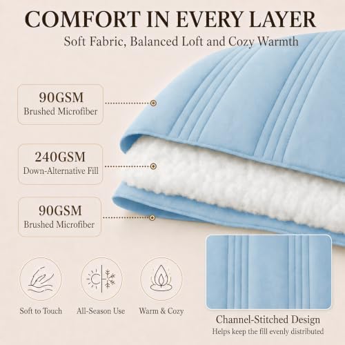 CozyLux Queen Comforter Set Baby Blue - 7 Pieces Bed in a Bag