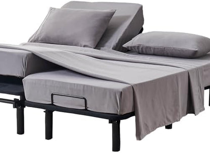Kingnex Split California King Sheets Set for Adjustable Bed Grey