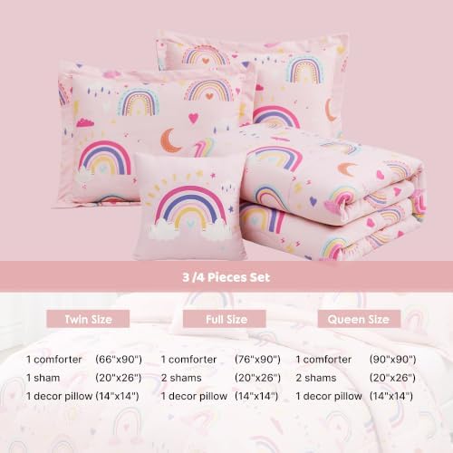 Queen Size Comforter Set for Girls-4 Pieces Rainbow Glow in the Dark