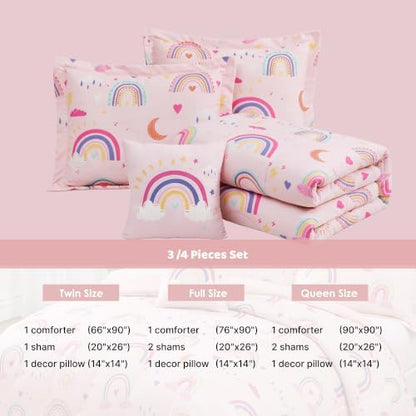 Queen Size Comforter Set for Girls-4 Pieces Rainbow Glow in the Dark