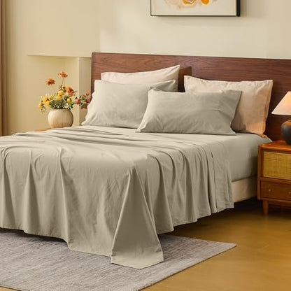MEISHANG 100% French Linen Sheets King,6 Pcs,18-24" Extra Deep Pocket