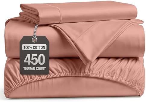 450TC 100% Cotton Twin XL Bedding Sheets - Soft Sateen Weave, Rose Dawn