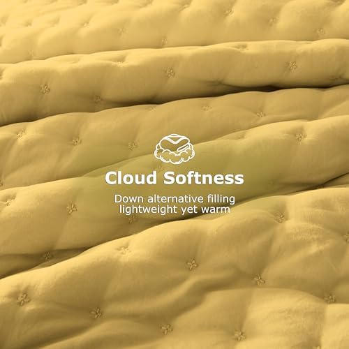 WDCOZY Cloud Soft Quilt Set, Oversized King Size, Yellow, 116x106 inches