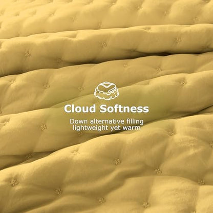 WDCOZY Cloud Soft Quilt Set, Oversized King Size, Yellow, 116x106 inches