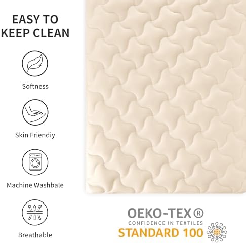 SLEEP ZONE Full Size Soft Mattress Pad, Quilted Fitted Mattress Cover for Bedroom, Fluffy Down Alternative Mattress Protector, Deep Pocket 8~21 inch, Machine Washable (Beige, Full)