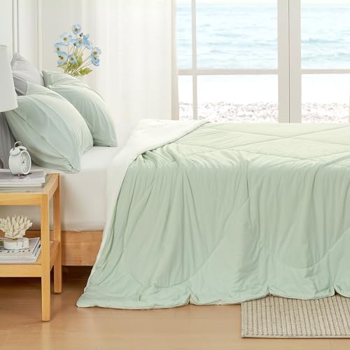 Cozy Bliss Cooling Comforter Twin Size, Cooling Blankets for Hot Sleepers and Night Sweats, Light Mint Green Cream Summer Comforter for Twin Size Bed, Breathable Soft Lightweight Silk Smooth