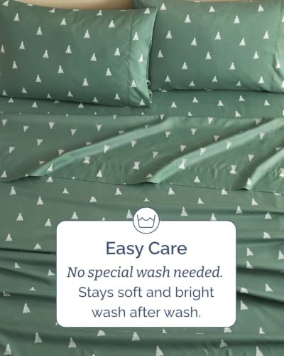 Christmas Sheet Set, Sage Pine Trees, Holiday Xmas Bedding Set - Full Size
