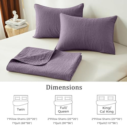 akkialla Grayish Purple King/Cal King Quilt Set, Ultrasonic Lightweight Bedspread Coverlet for Modern Minimalist Bedroom, Soft Microfiber Coin Pattern Bedding, 3-Piece (1 Quilt, 2 Pillow Shams)